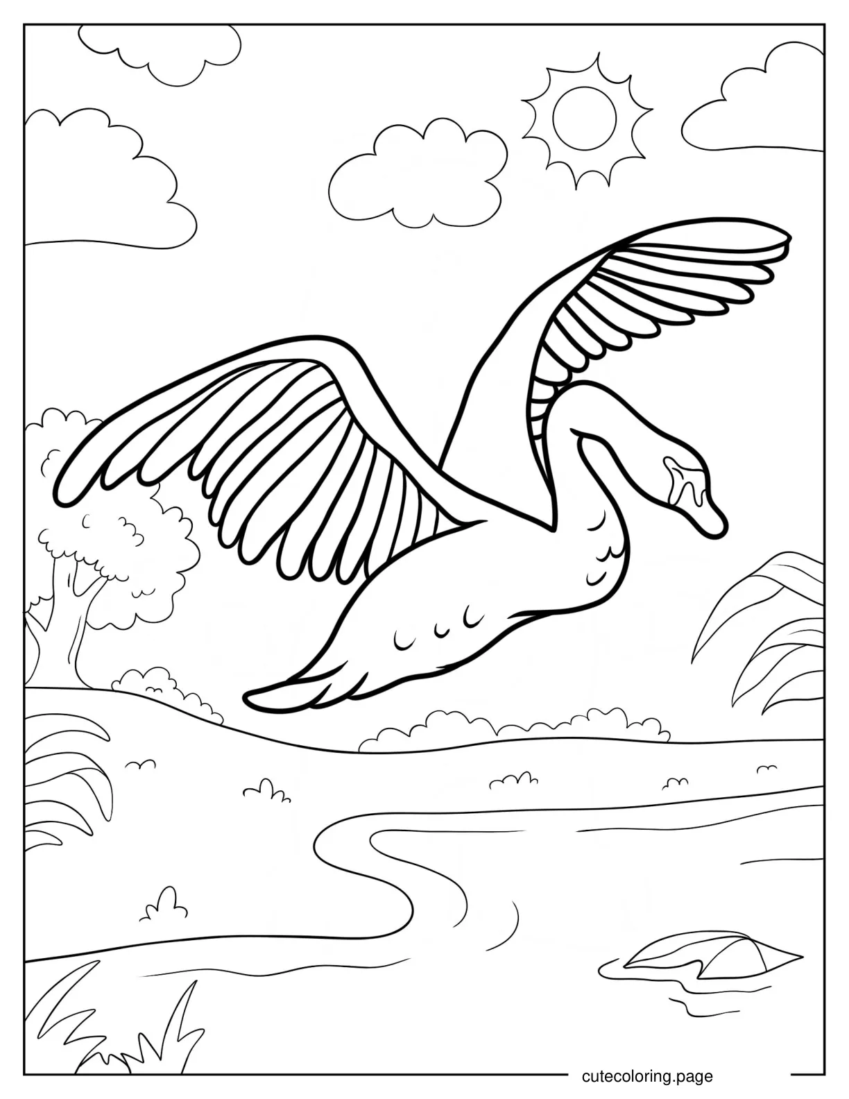 Swan Flying Coloring Page coloring page