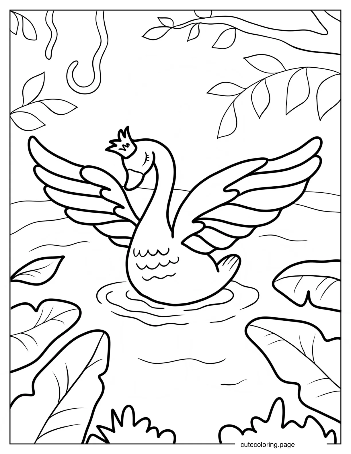 Swan With Crown In The Pond Coloring Sheet coloring page