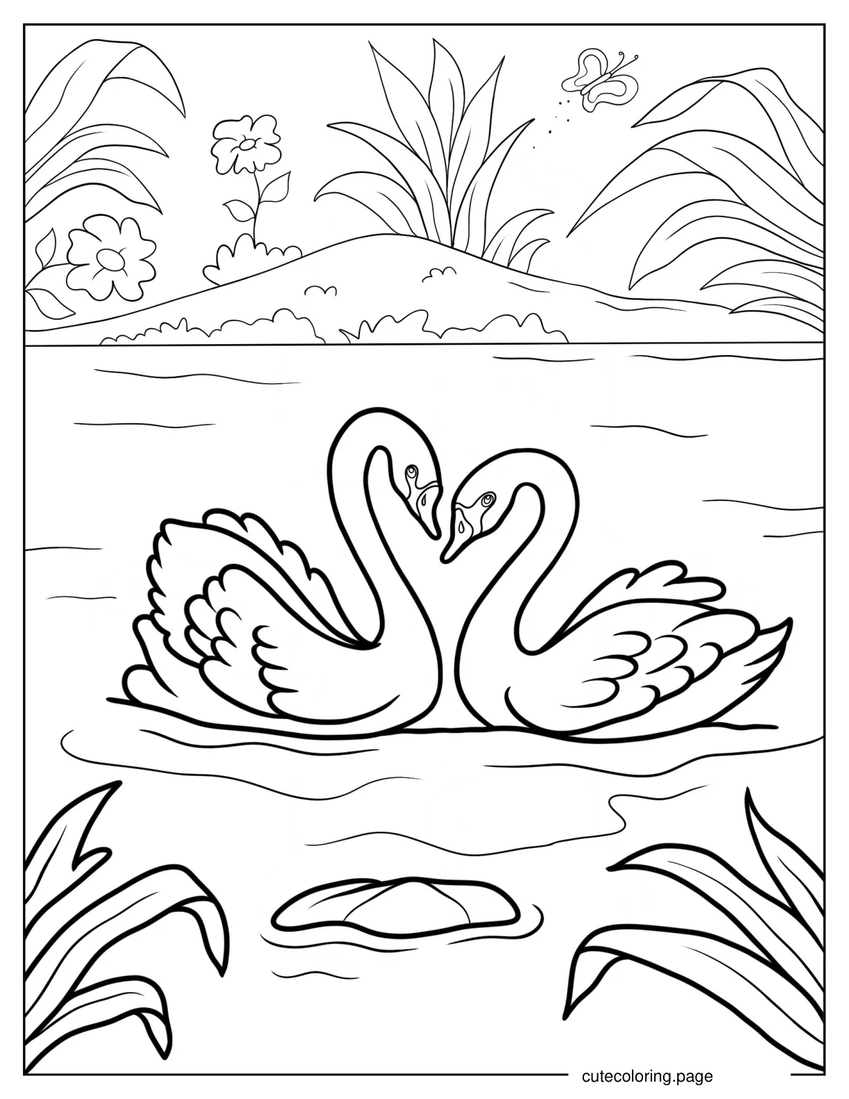 Swans Forming Heart Shape With Their Necks coloring page