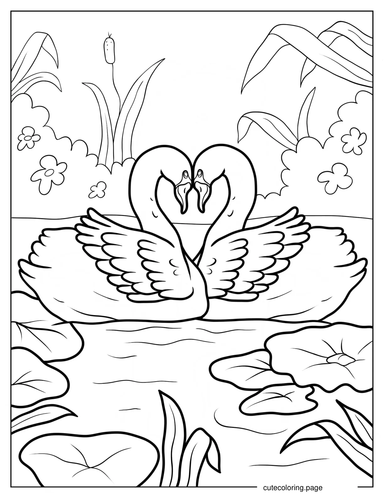 Swans Forming Heart With Their Heads Coloring Page coloring page