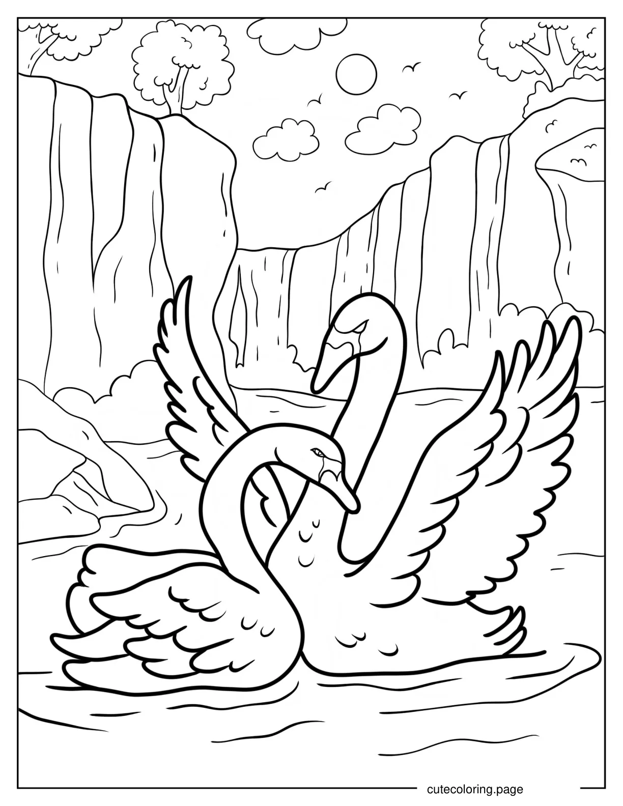 Two Adults Swans Swimming coloring page