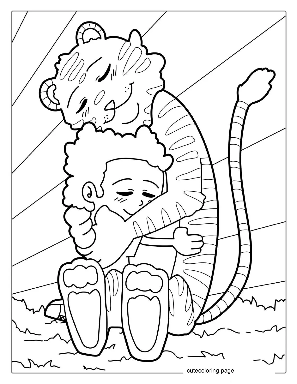 Calnvin Hugging Tiger Hobbes Coloring coloring page