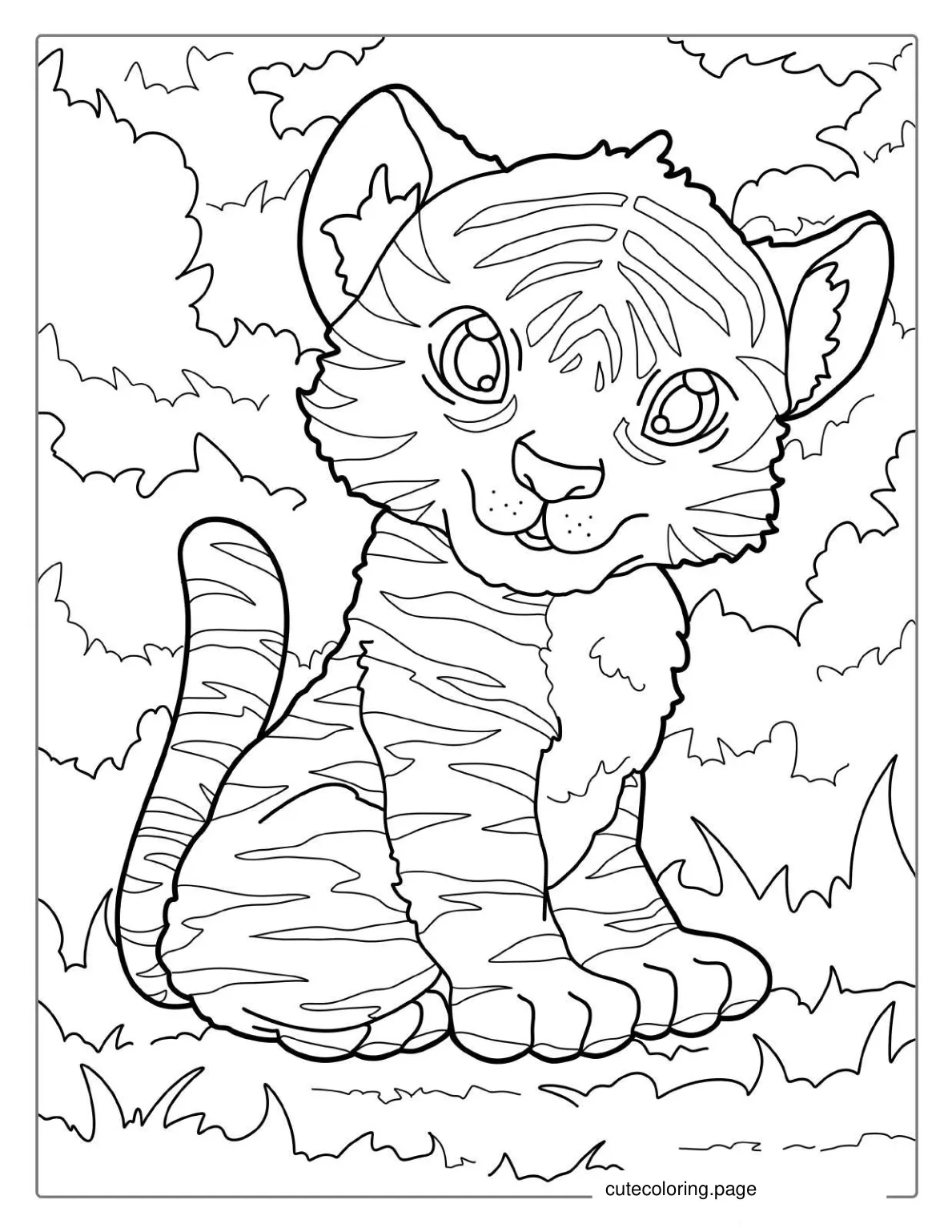 Cute Playful Tiger Kitten Coloring Page coloring page