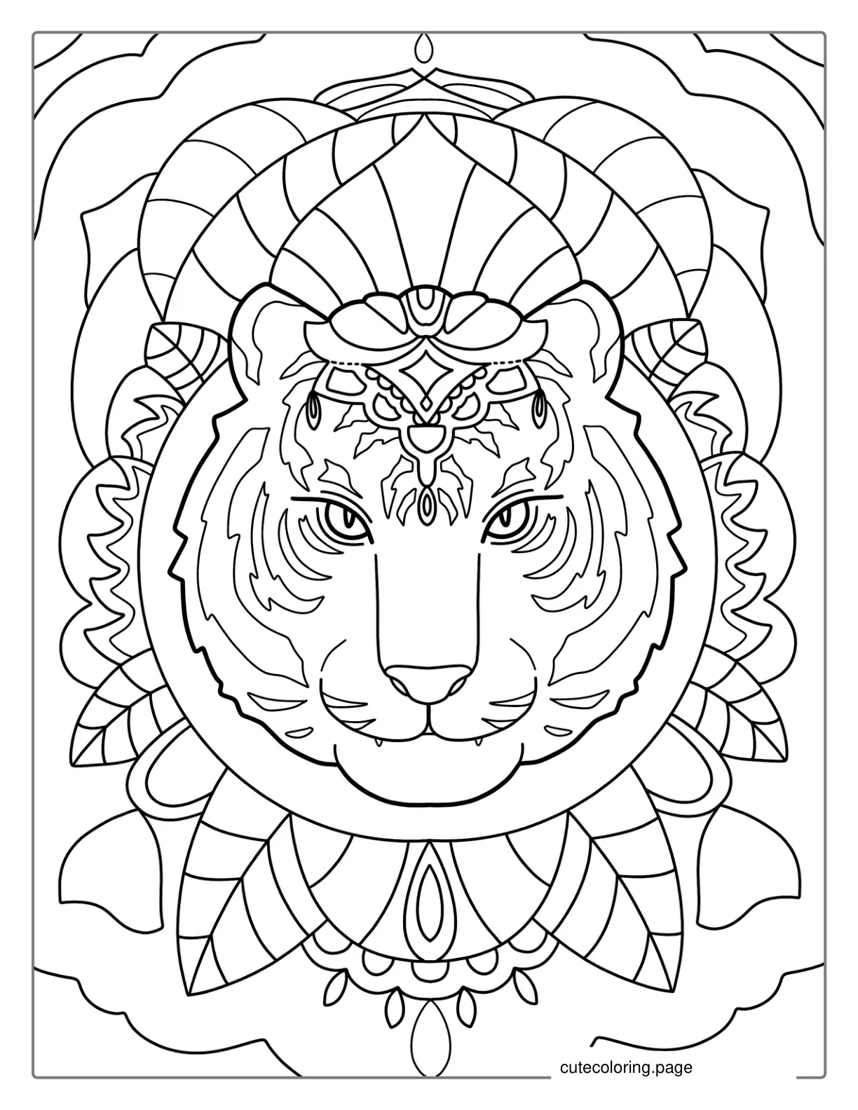 Detailed Mandala Tiger For Adults coloring page