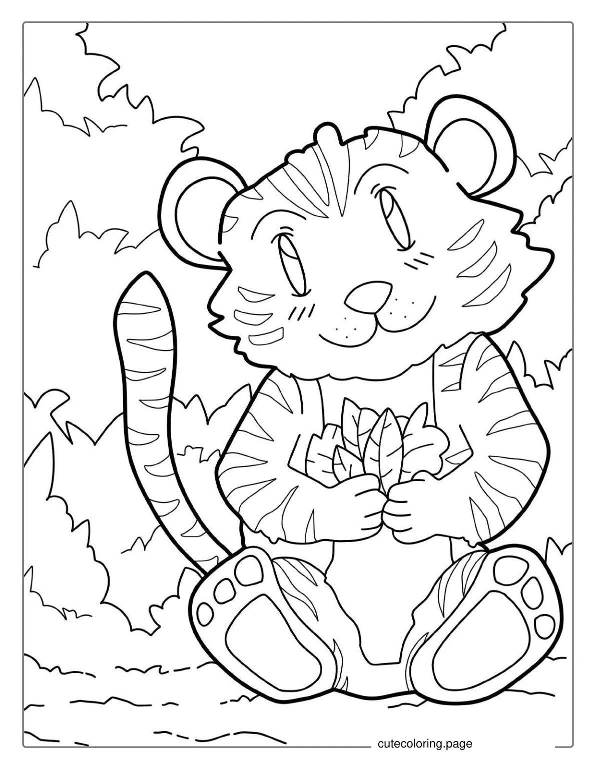 Happy Tiger In Jungle Coloring For Kids coloring page