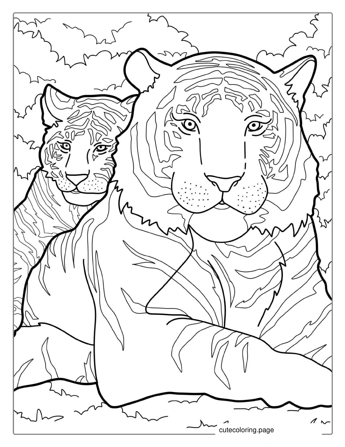 Mom Tiger With Cub Coloring coloring page