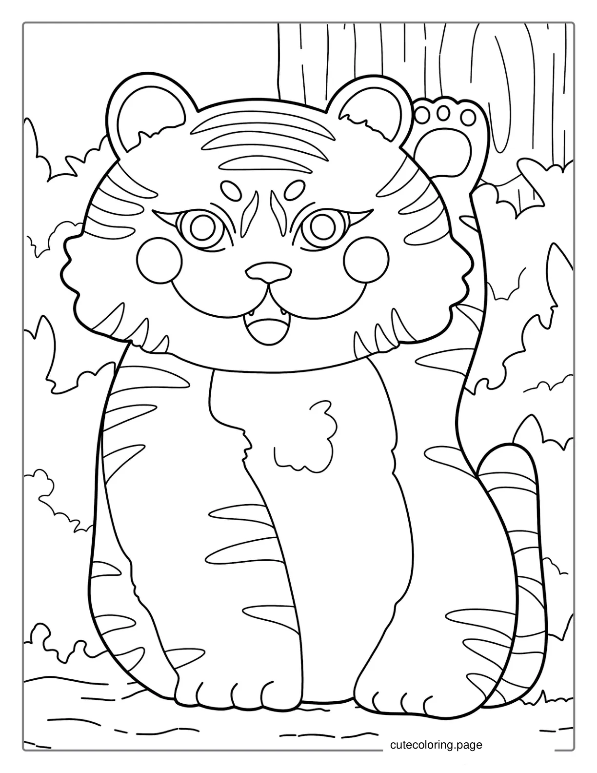 Smiling Tiger With Cute Paws Coloring Page coloring page