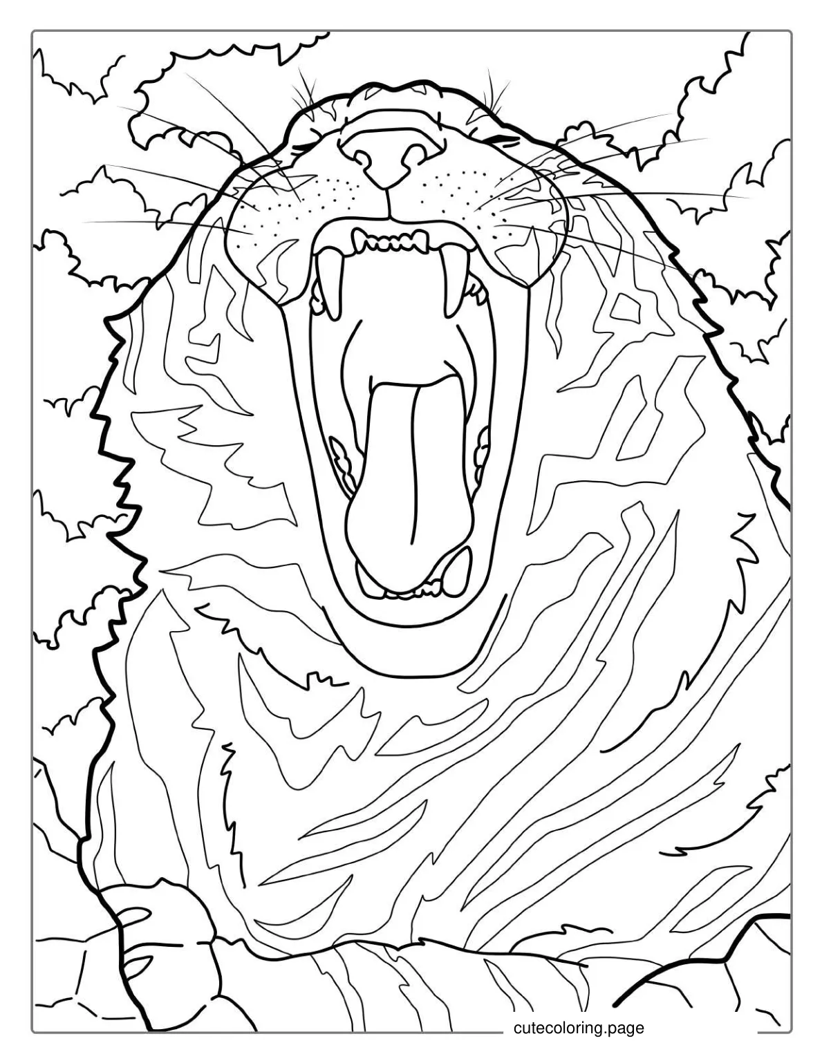 Tiger Doing A Big Yawn Coloring Sheet coloring page