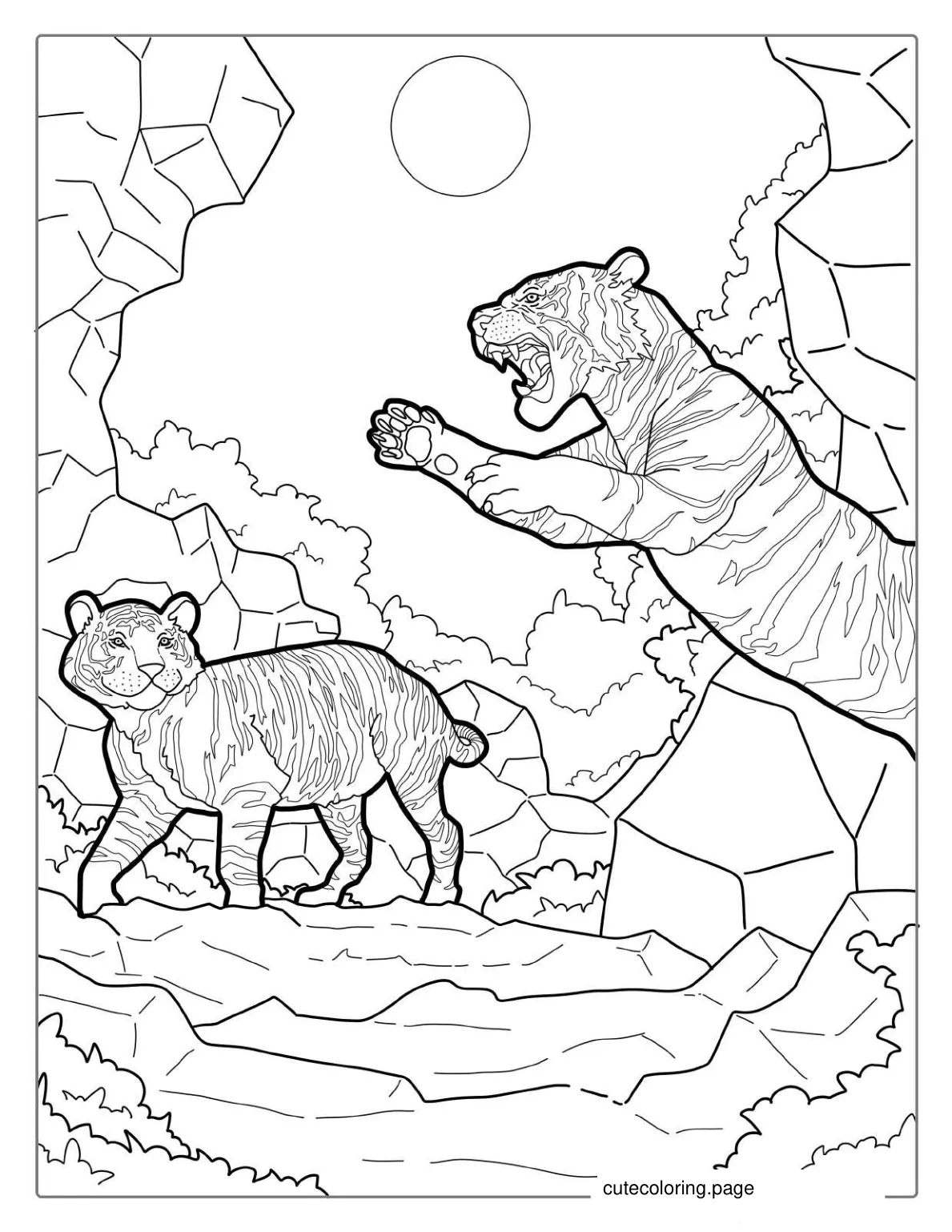 Tiger Leaping With Cub Coloring Page coloring page