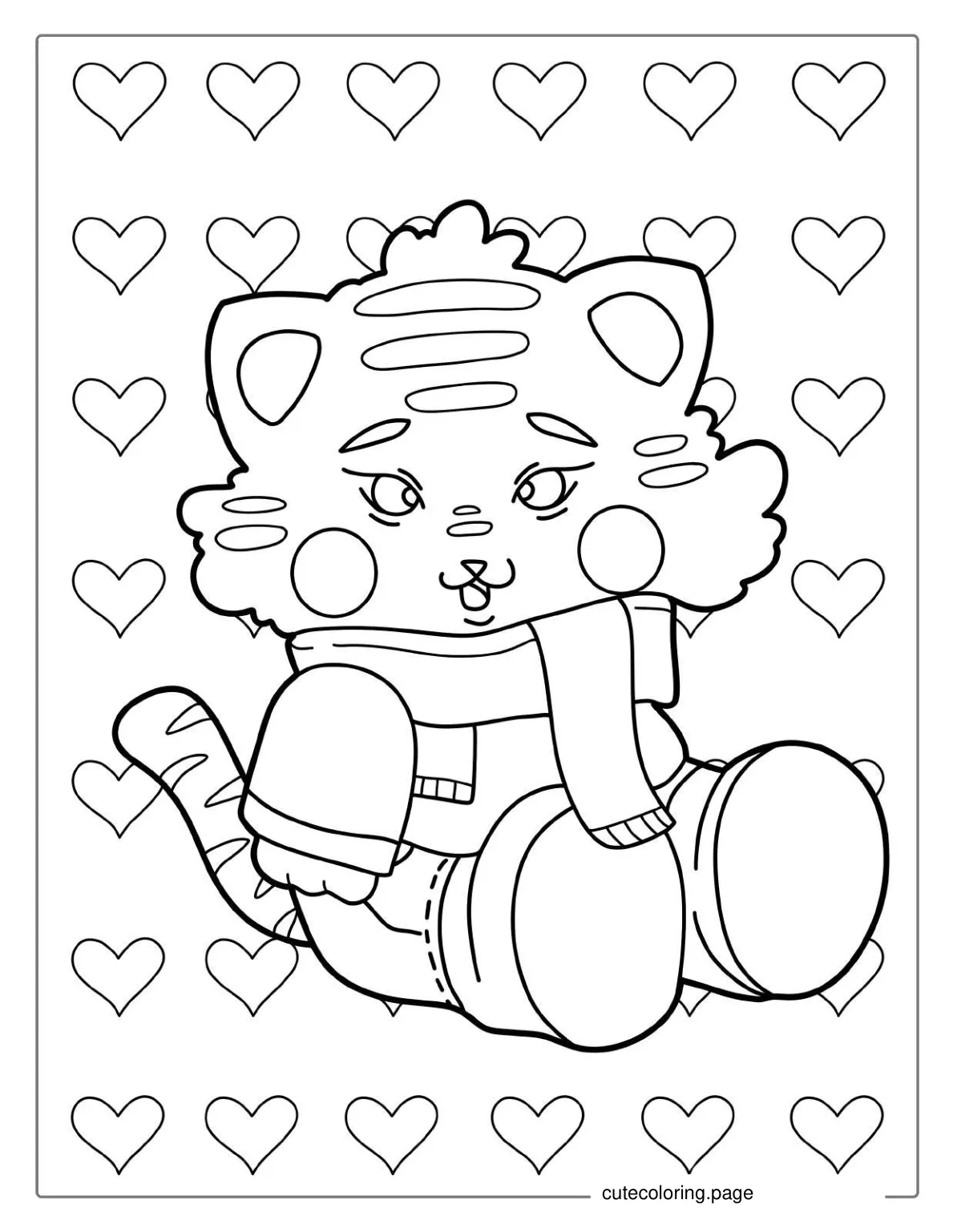 Winter Themed Tiger Wearing Scarf coloring page