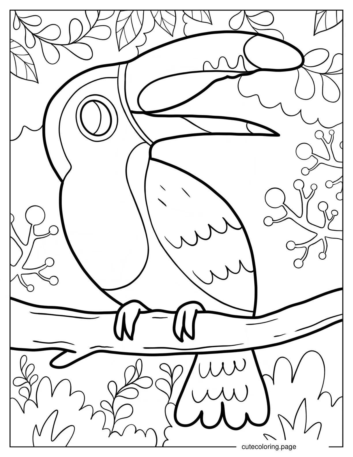 Easy Toucan In Forest Coloring Page For Kids 1 coloring page