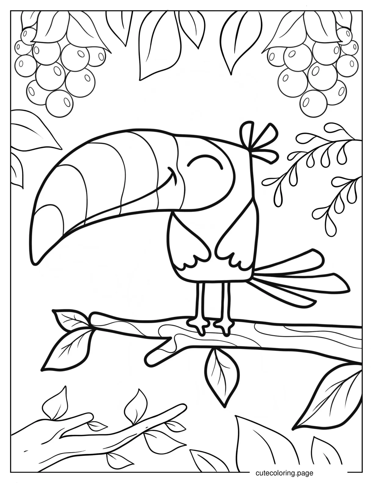 Kawaii Smiling Toucan On Tree Coloring Sheet 1 coloring page