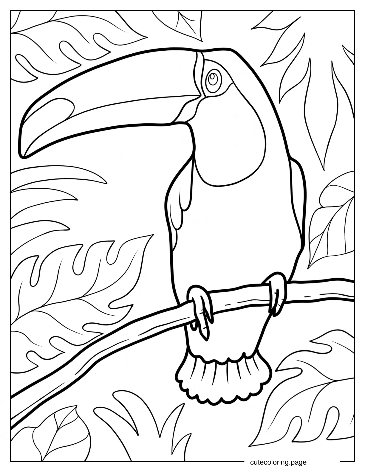 Large Toucan Surrounded By Leaves Coloring Page 1 coloring page