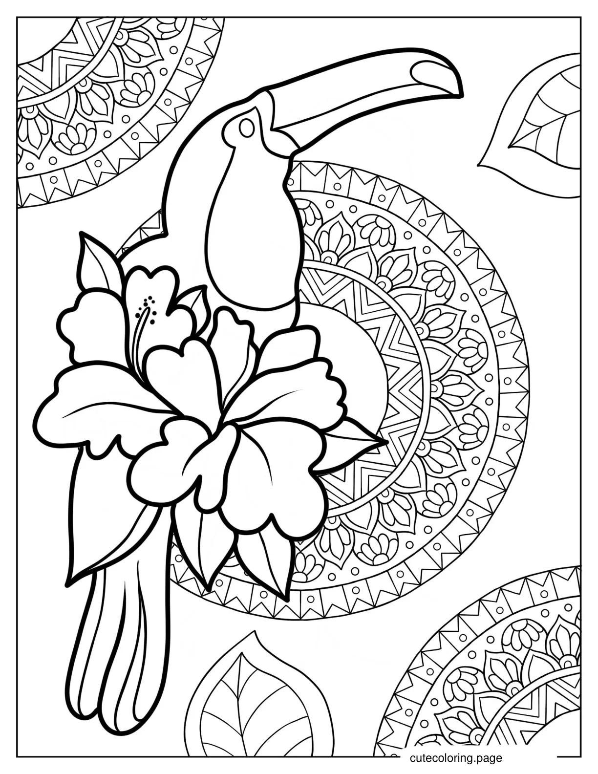 Toucan Sitting With Flowers Mandala Coloring Page 1 coloring page