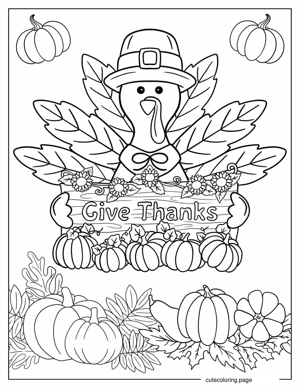 Cartoon Thanksgiving Turkey Holding Sign coloring page