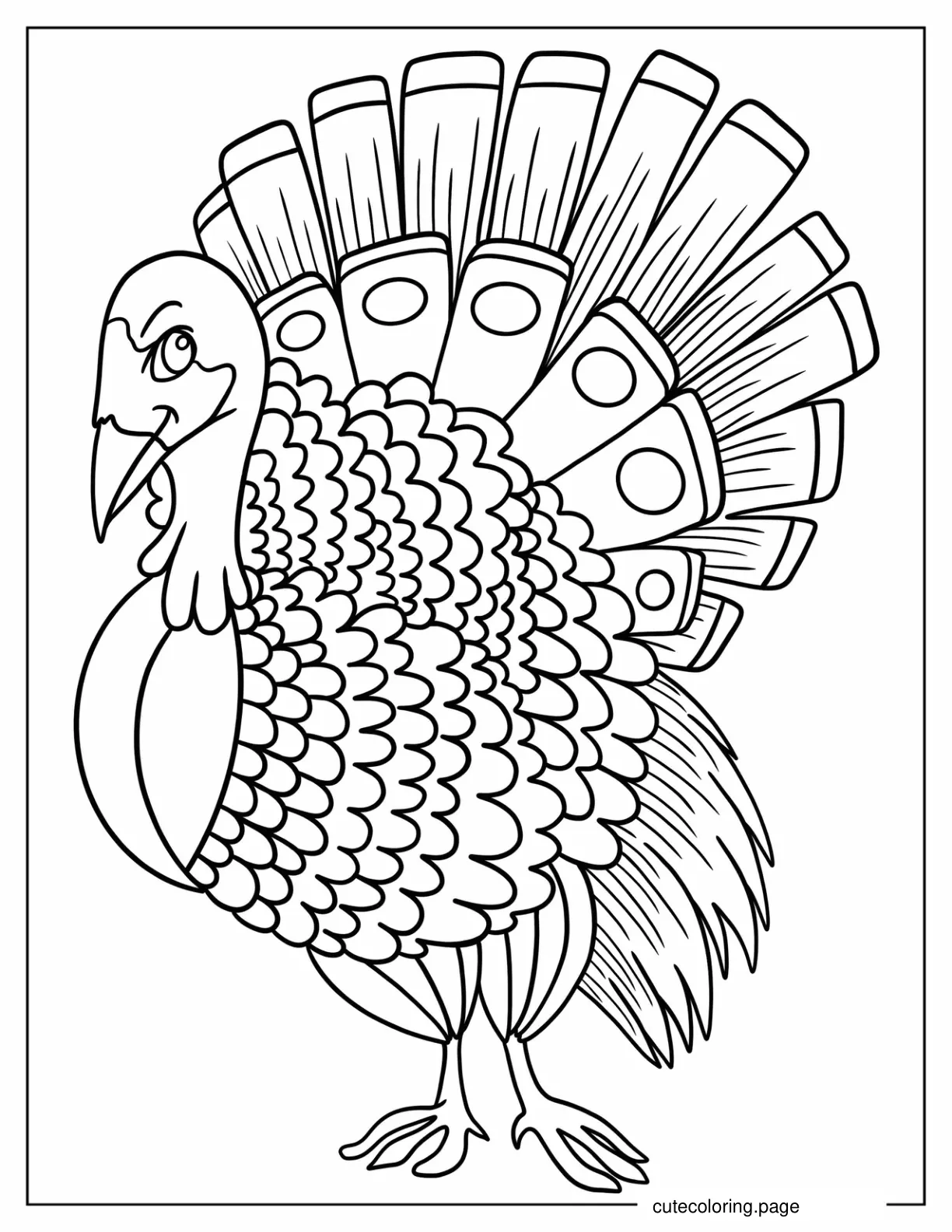 Coloring Sheet Of Turkey With Elaborate Feathers coloring page