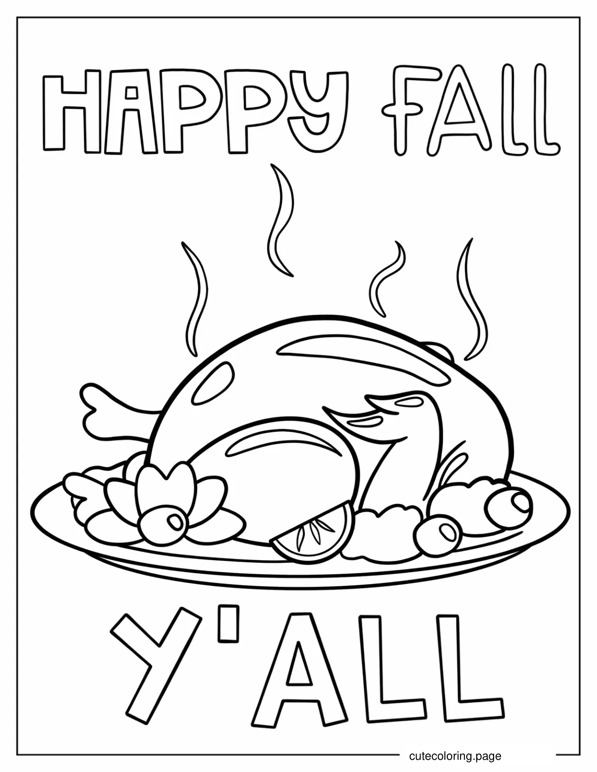 Happy Fall With Freshly Cooked Turkey Coloring Sheet coloring page