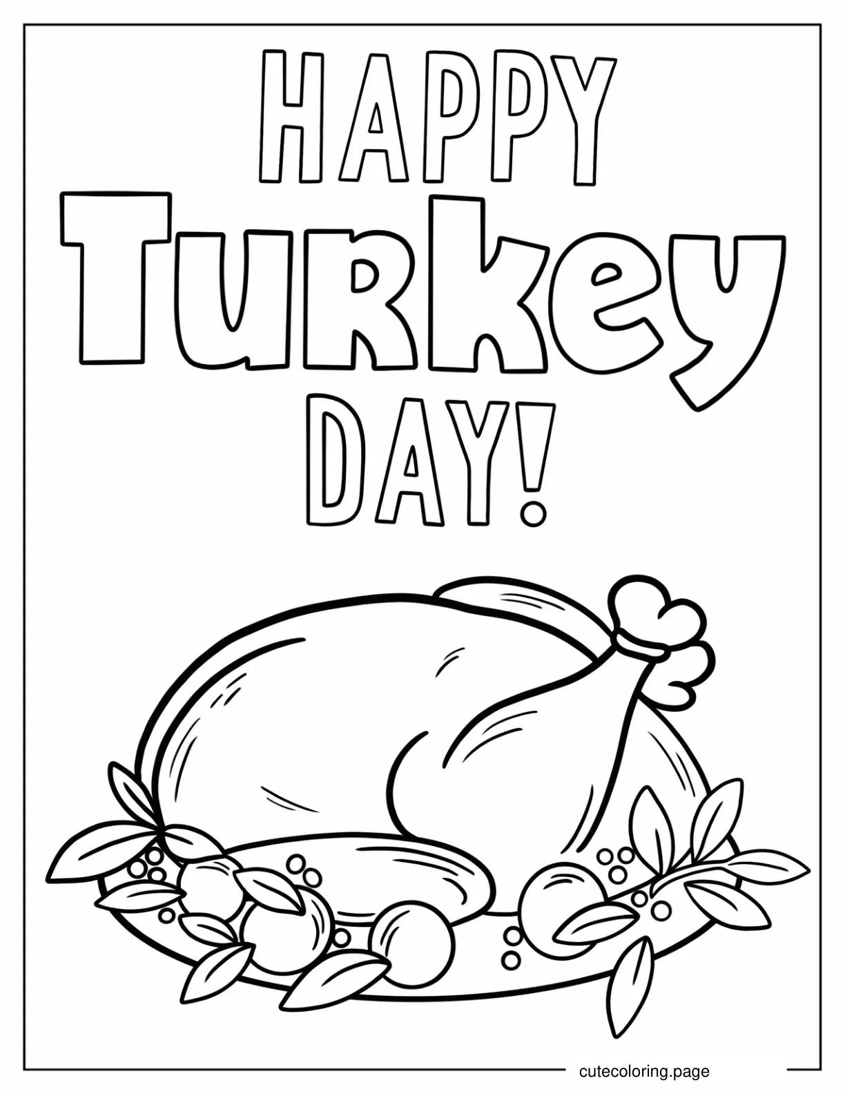 Happy Turkey Day With Cooked Turkey Coloring Sheet coloring page