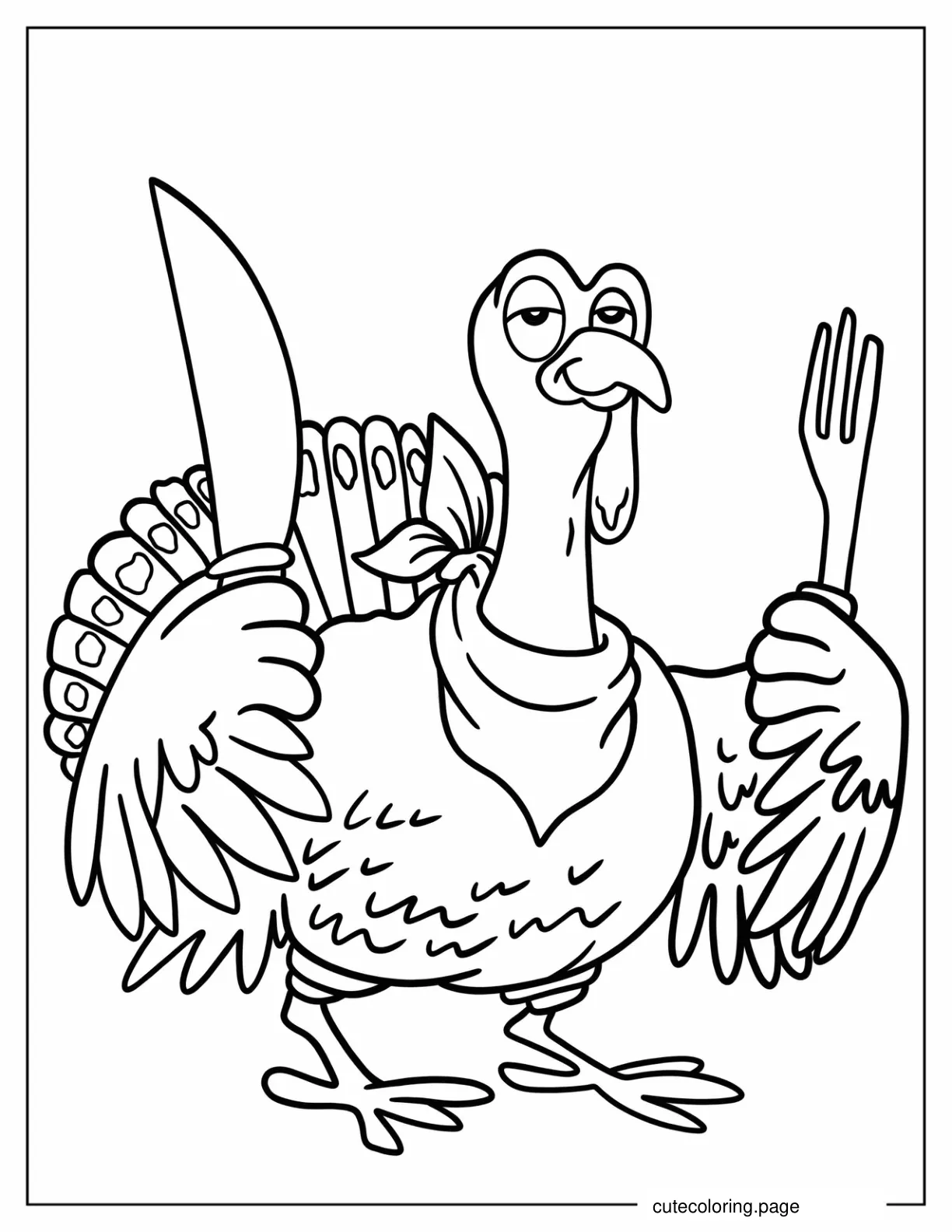 Hungry Turkey Holding Fork And Knife coloring page