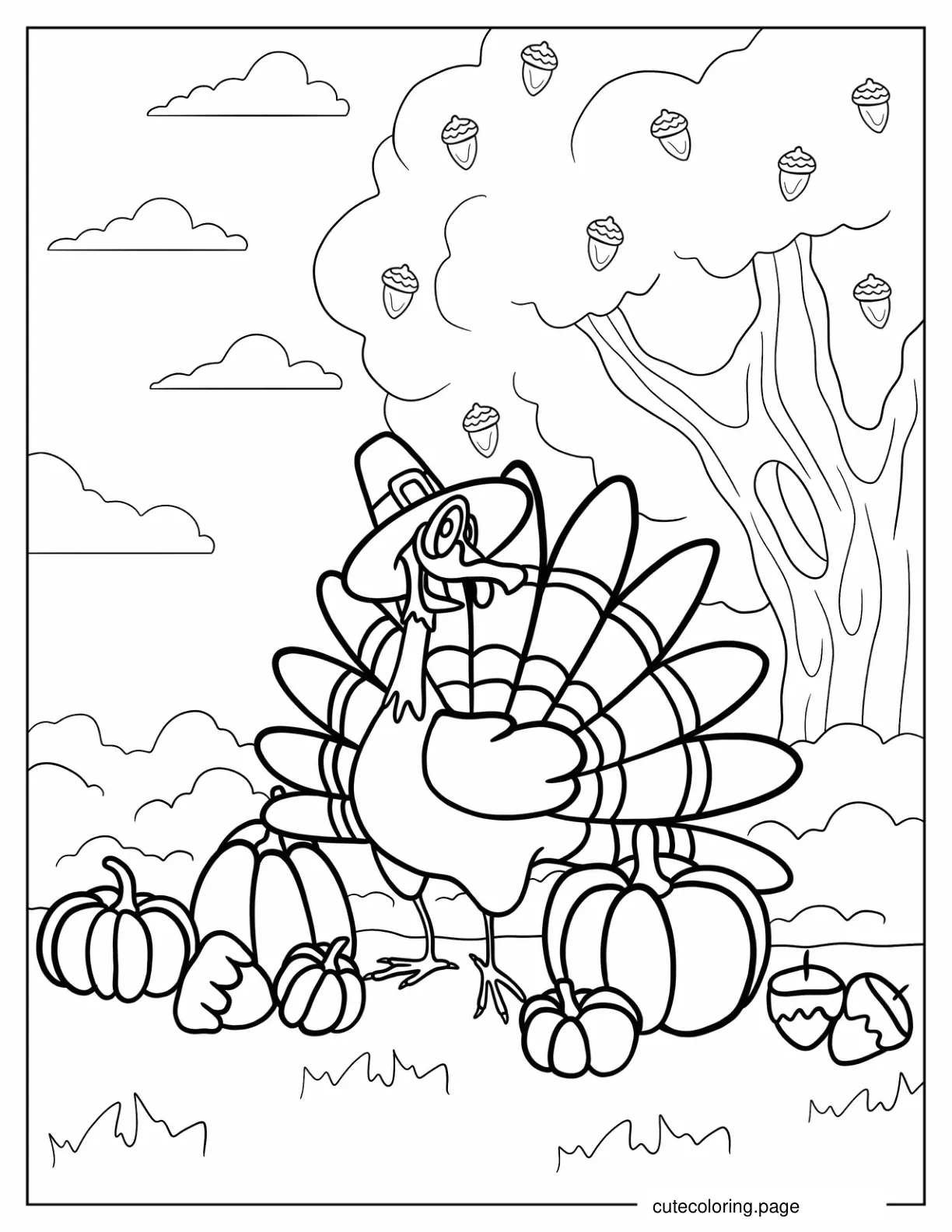 Thanksgiving Cartoon Turkey with Hat Coloring In coloring page