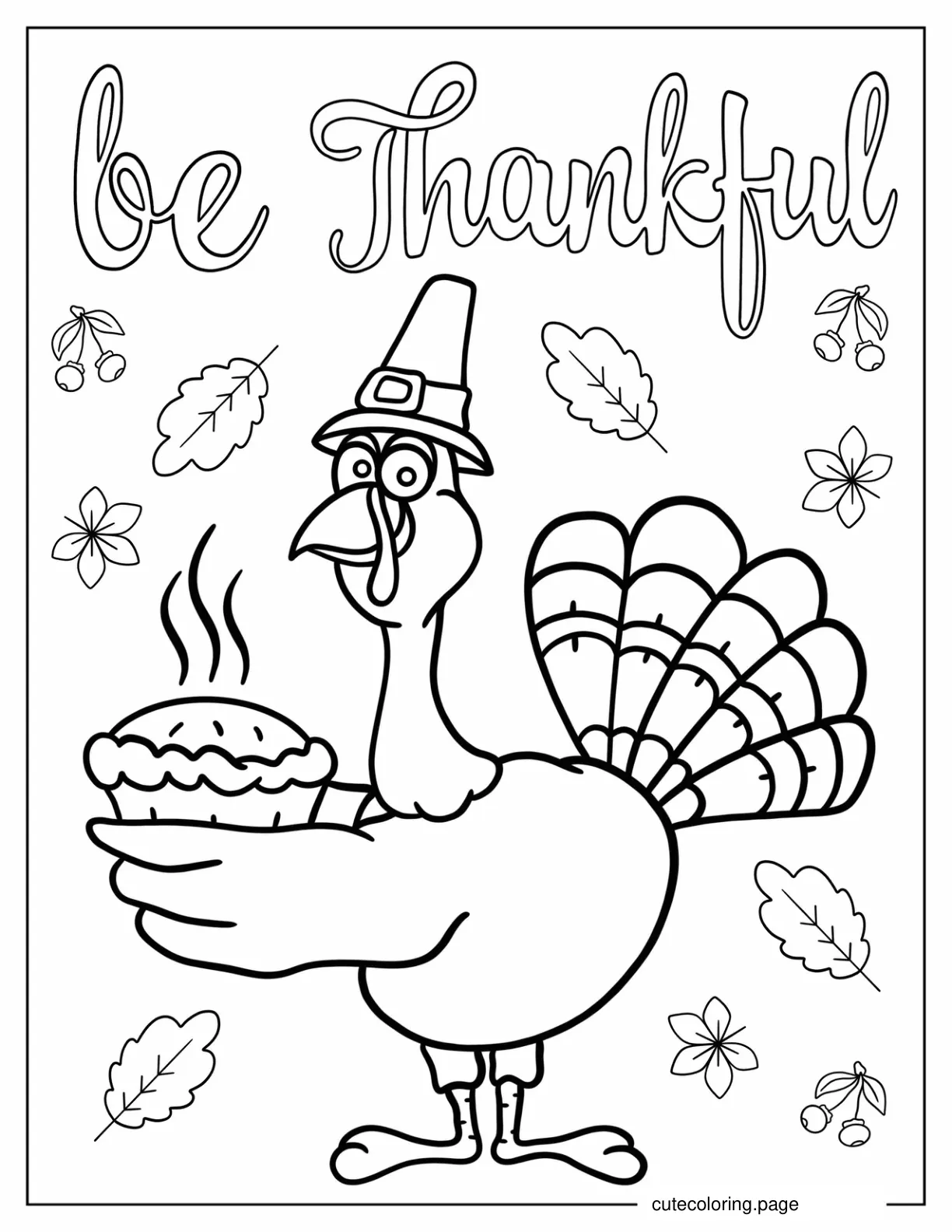 Thanksgiving Turkey Holding Pie coloring page