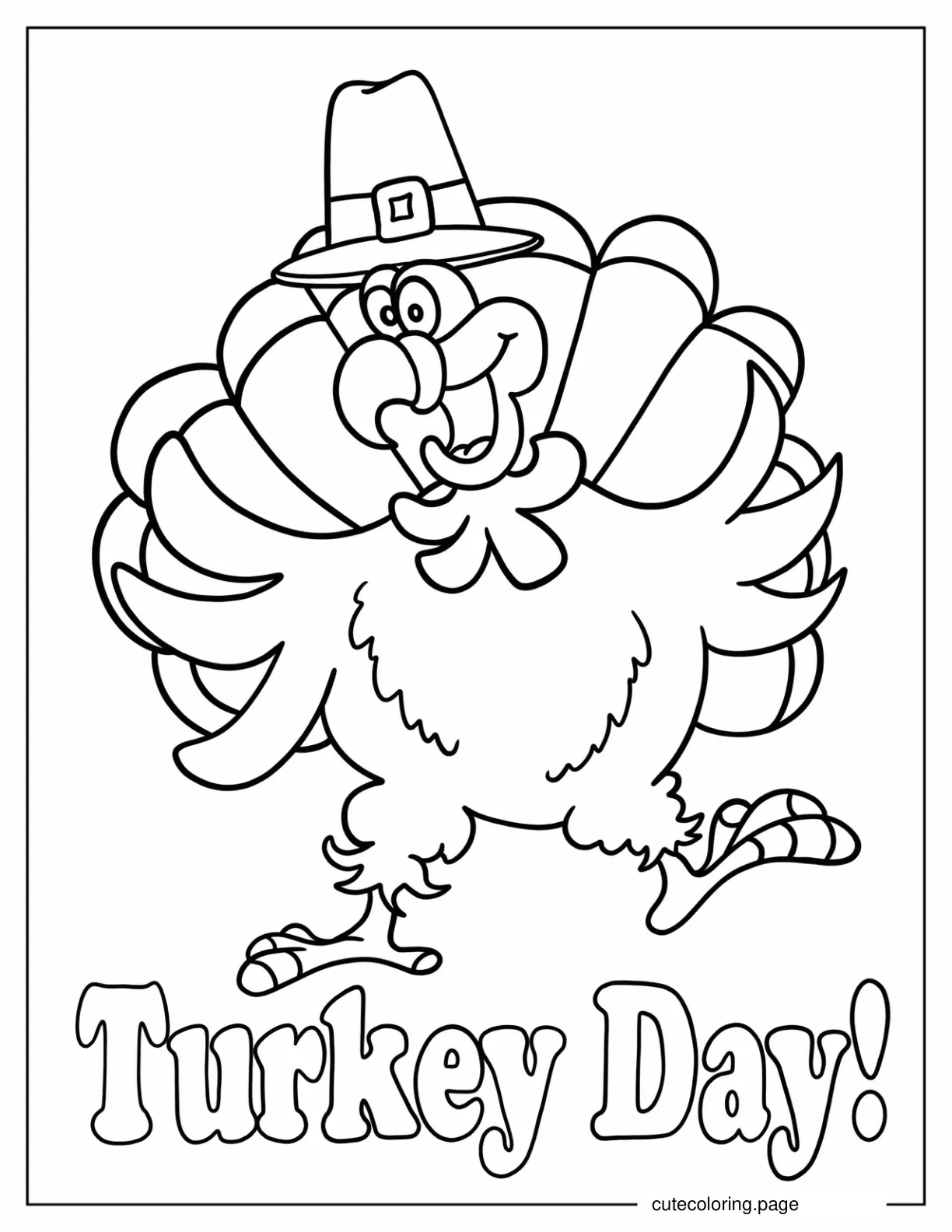 Turkey Day Words With Cartoon Turkey Wearing Hat coloring page