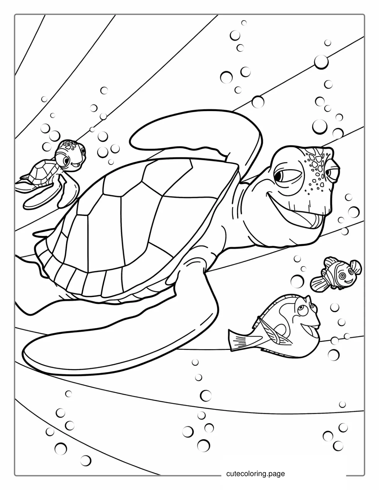 Crush And Squirt From Finding Nemo Coloring Page coloring page