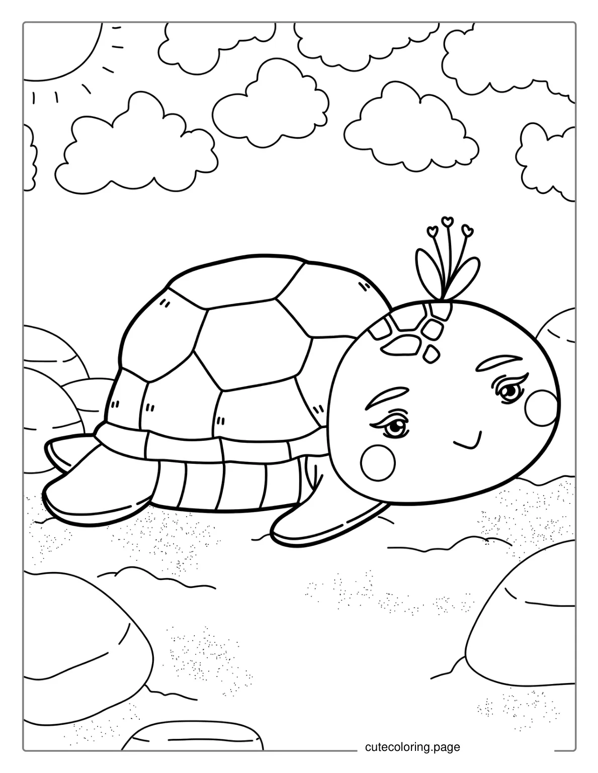 Cute Baby Turtles Resting On Sand To Color coloring page