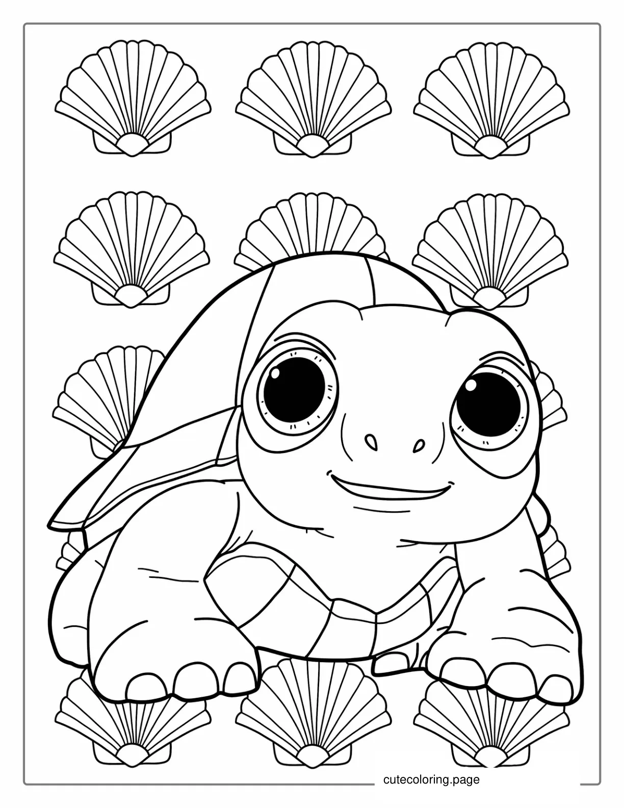 Cute Turtle With Big Cartoon Eyes To Color For Kids coloring page