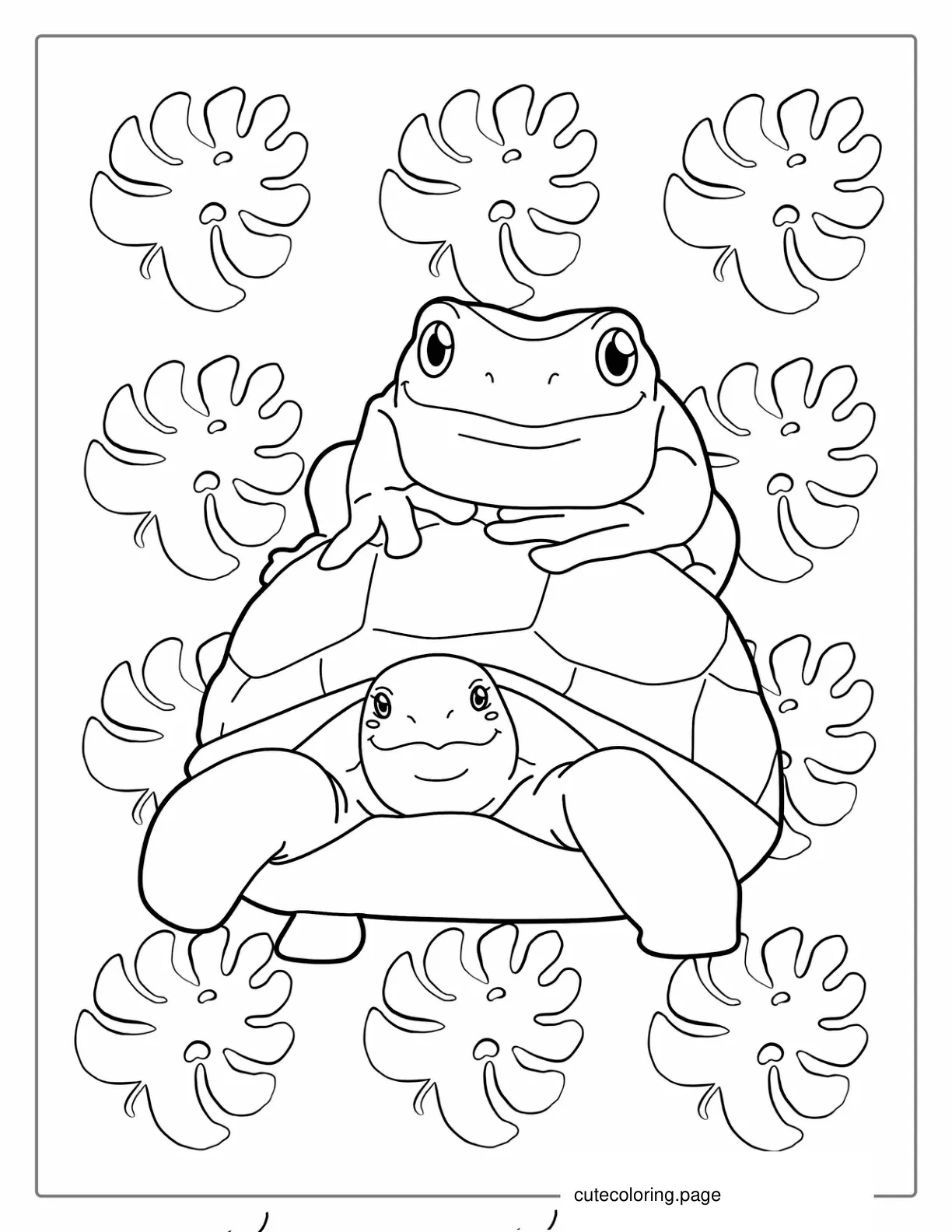 Frog Sitting On Turtle Coloring Page coloring page