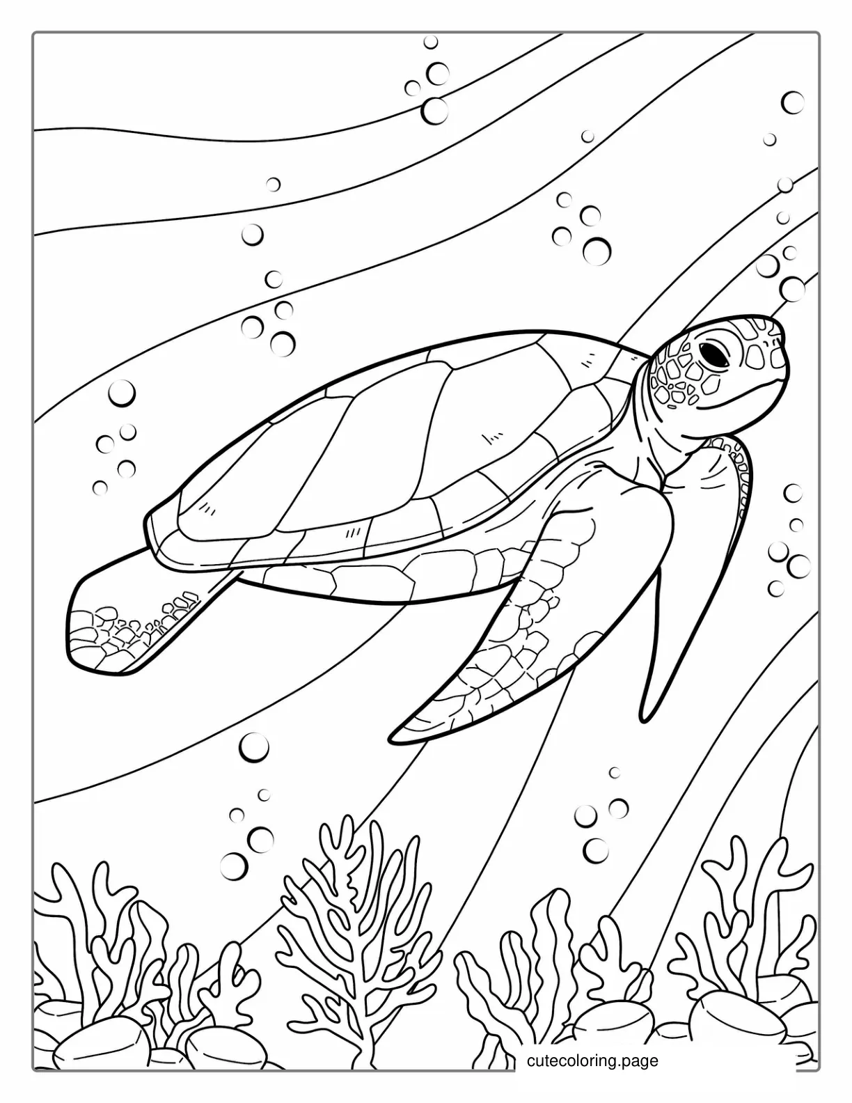 Sea Turtle Swimming On Reef To Color coloring page