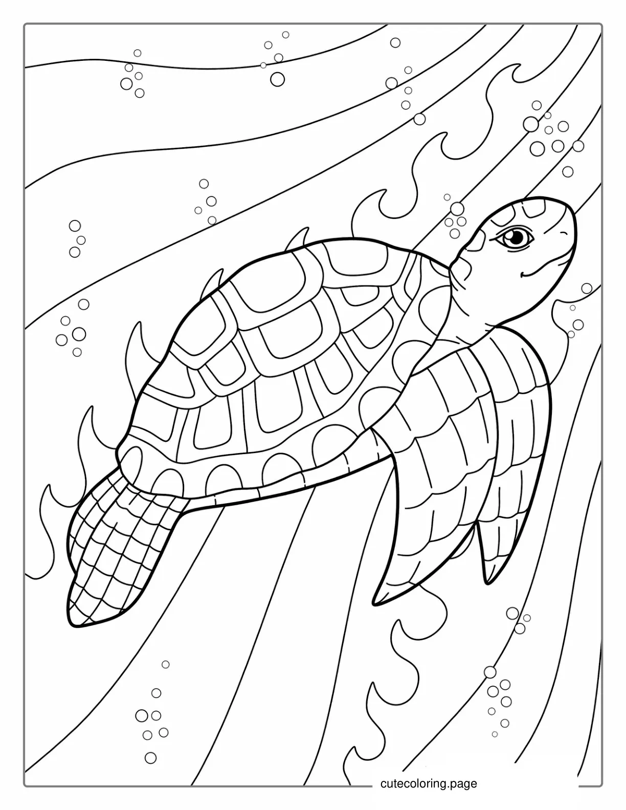 Turtle Swimming In Ocean Coloring Sheet coloring page