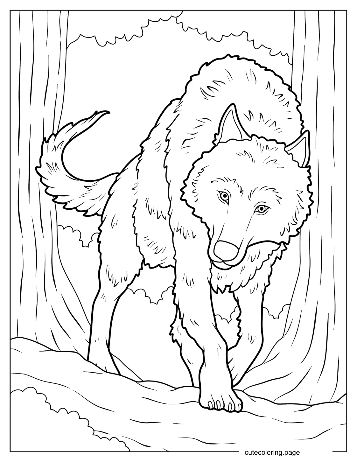 Alpha Wolf Emerging From Trees coloring page