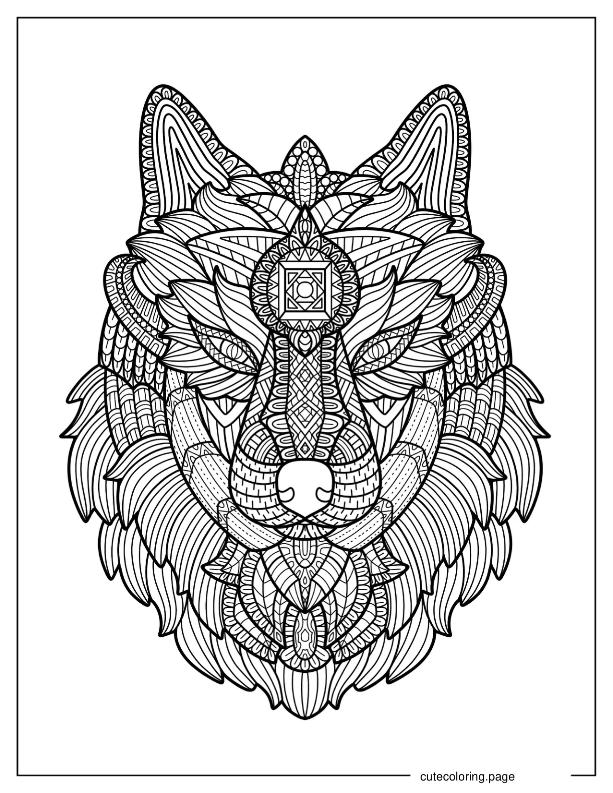 Detailed Wolf Mandala Coloring Page For Adults 1 coloring page