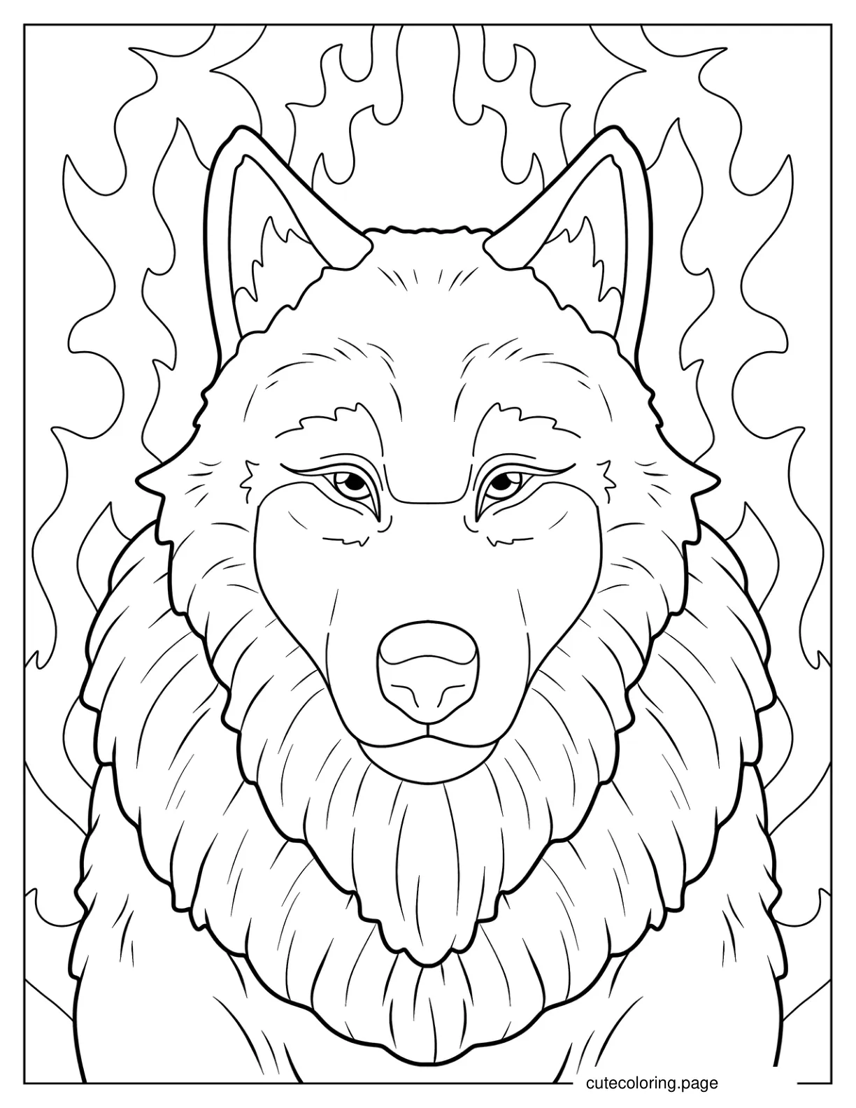 Fierce Adult Wolf With Flames 1 coloring page