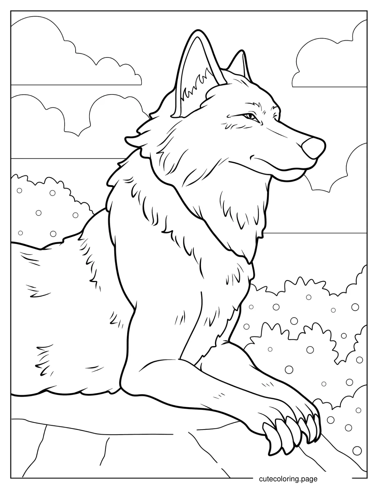 Realistic Adult Wolf Resting 1 coloring page