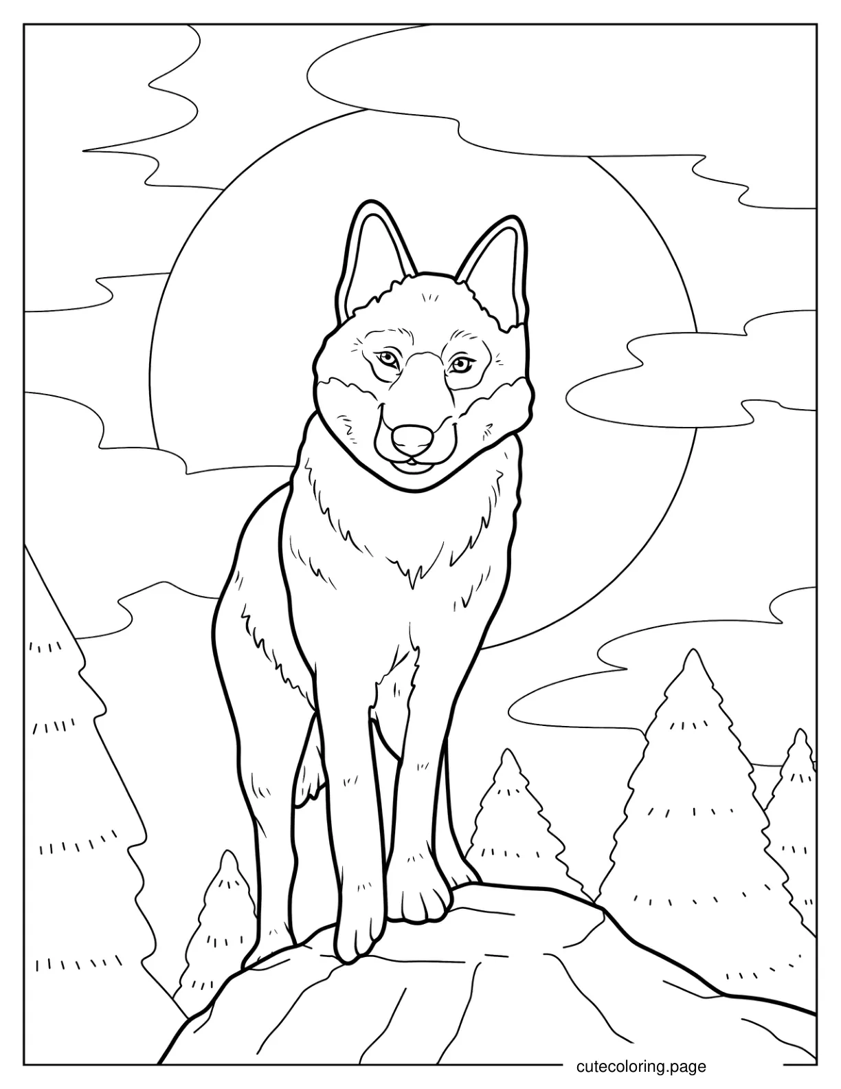 Simple Wolf Standing On Top Of Rock 1 coloring page