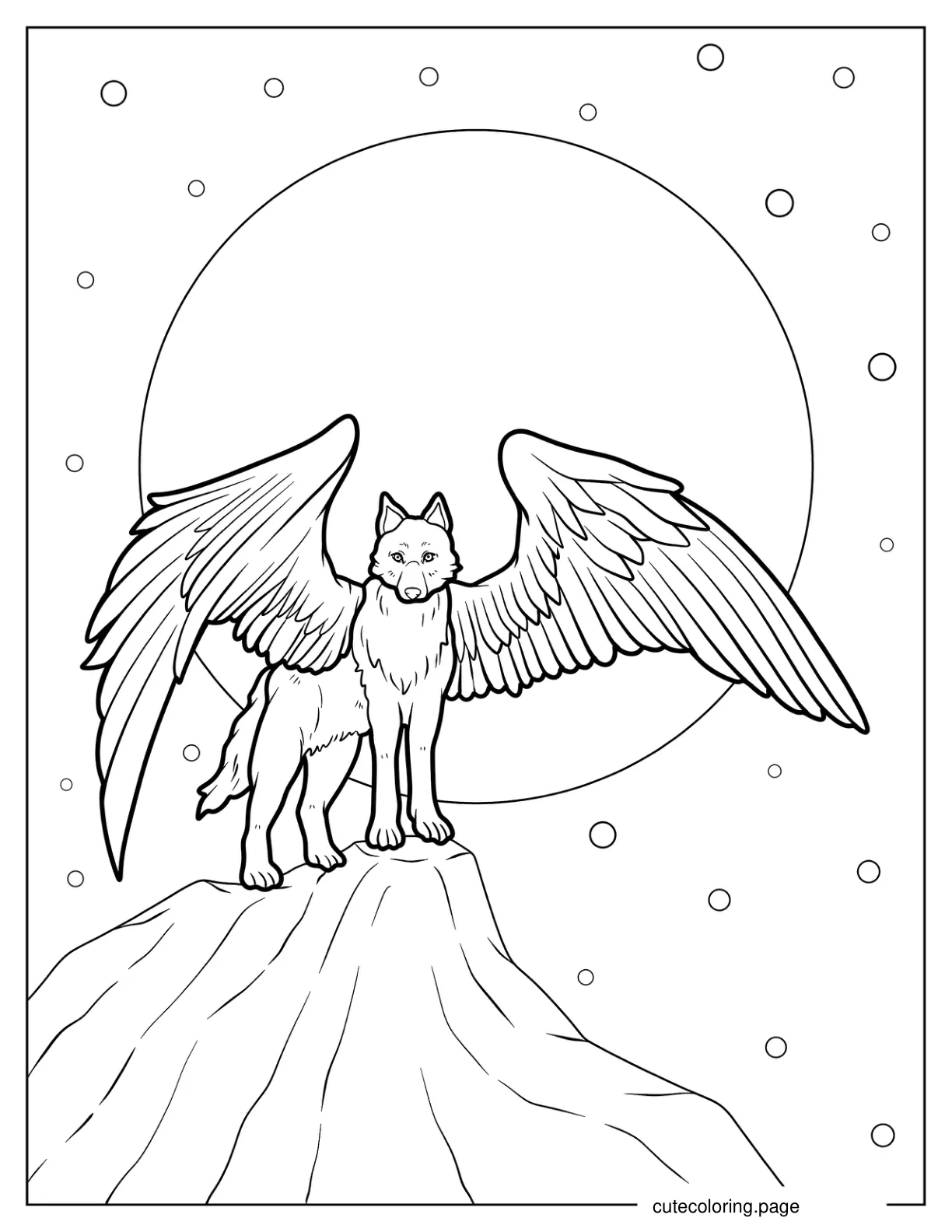 Wolf With Angel Wings On A Full Moon 1 coloring page